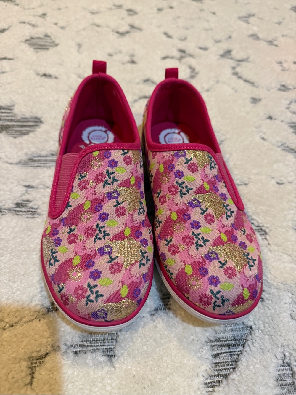 Livie & Luca like new Girls Pink Floral Slip-On Kids Shoes size 2Y